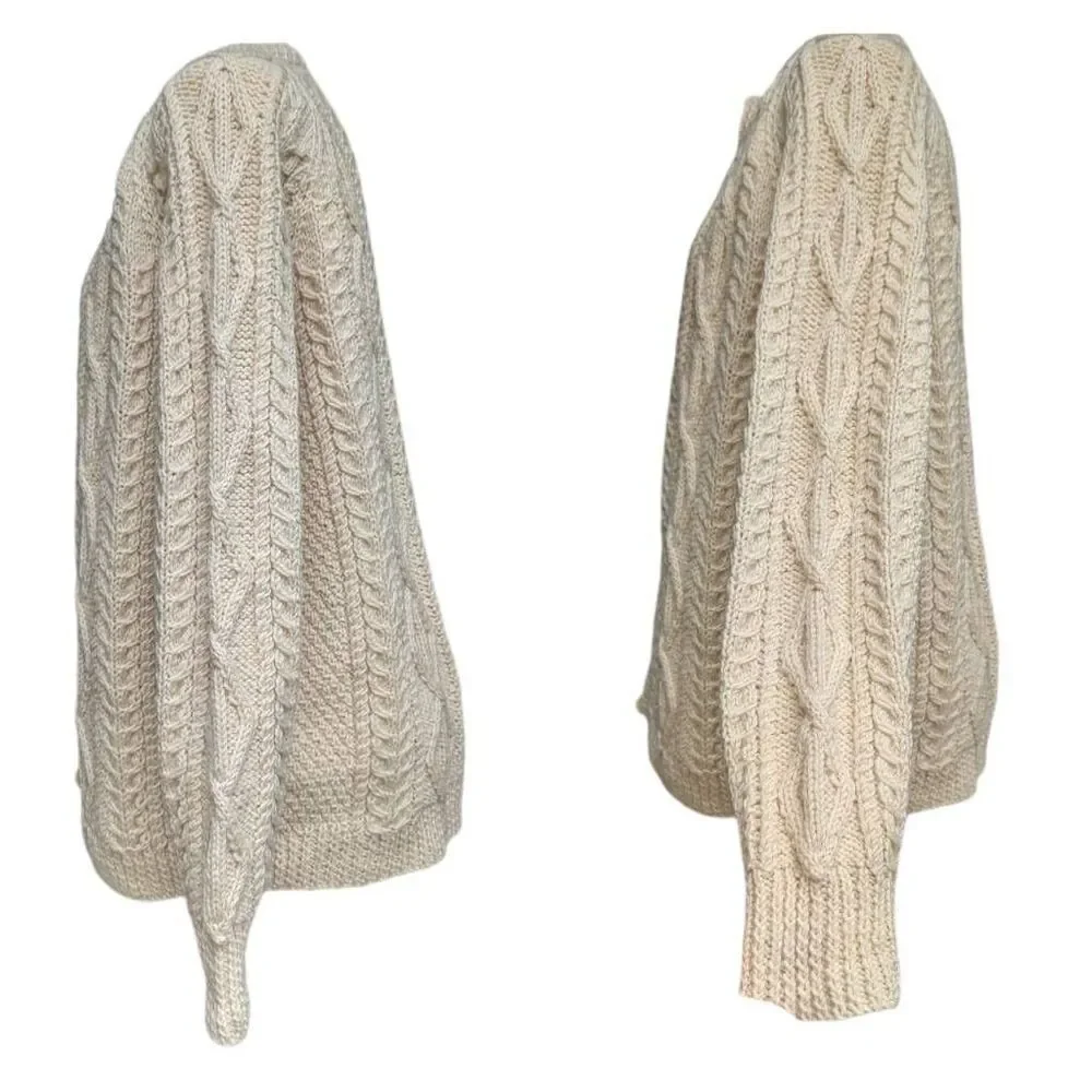 Fisherman Sweater Cardigan Off White Cream Heavy Cable Wood Buttons Unbranded - Picture 9 of 10